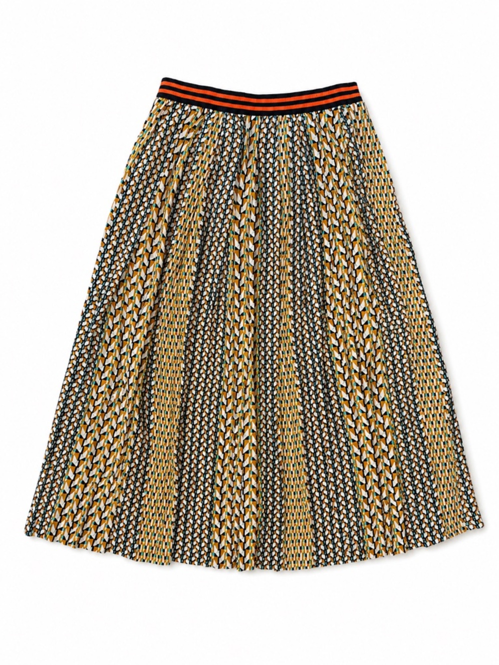 Benetton Pleated Maxi Skirt Women’s L Geometric Print Elastic Waist - Picture 2 of 6